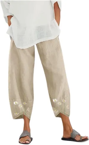 Summer Women Loose Women Straight Summer Pants High Casual Waist Long Solid Cotton Pants Womens High