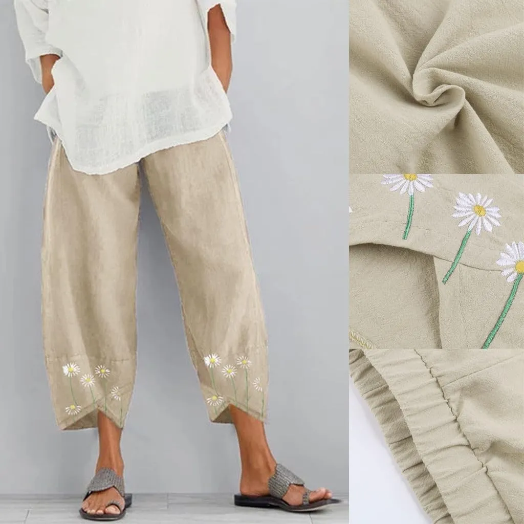 Summer Women Loose Women Straight Summer Pants High Casual Waist Long Solid Cotton Pants Womens High