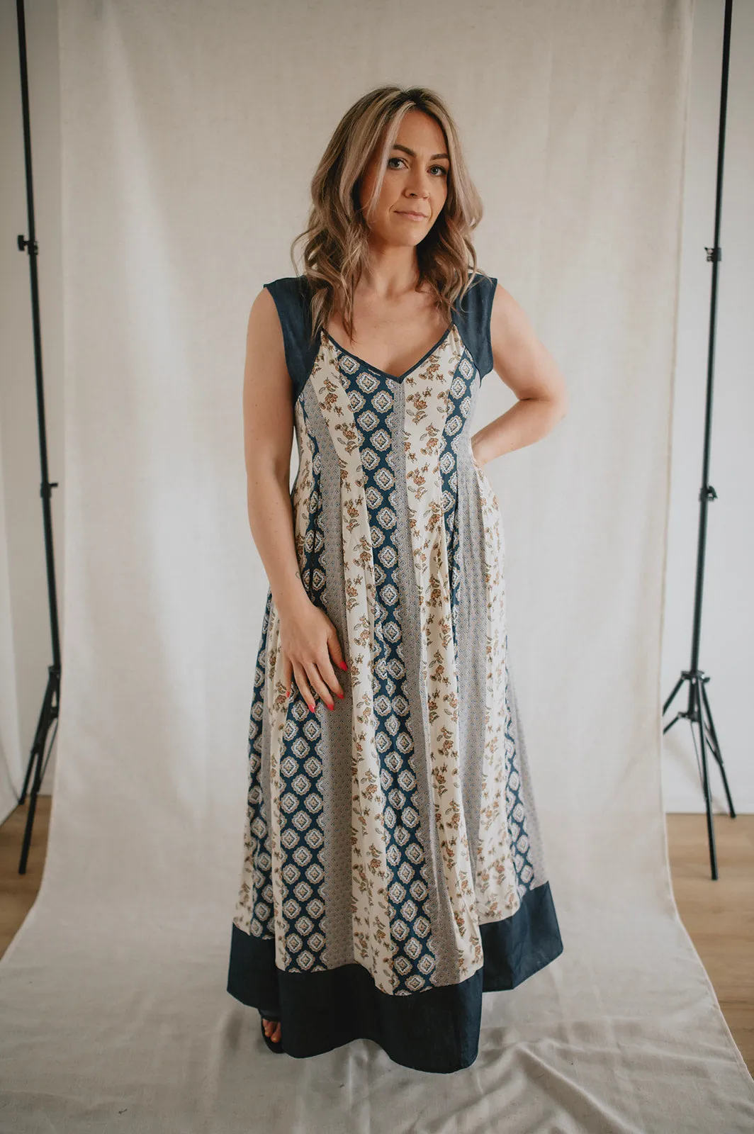 The Cameron Denim Detail Midi Dress - Slate Blue