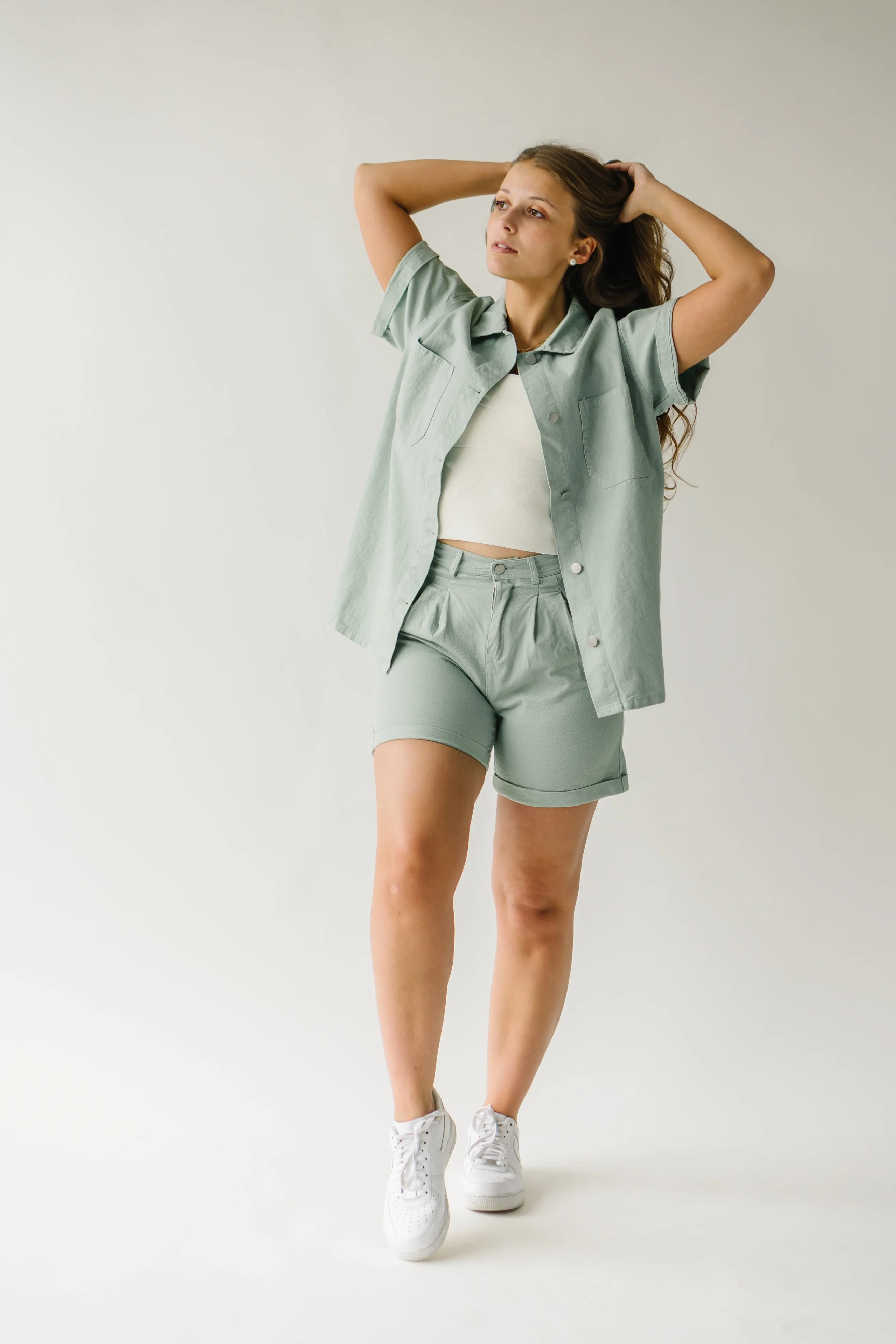 The Dory Button-Up Shorts in Sage