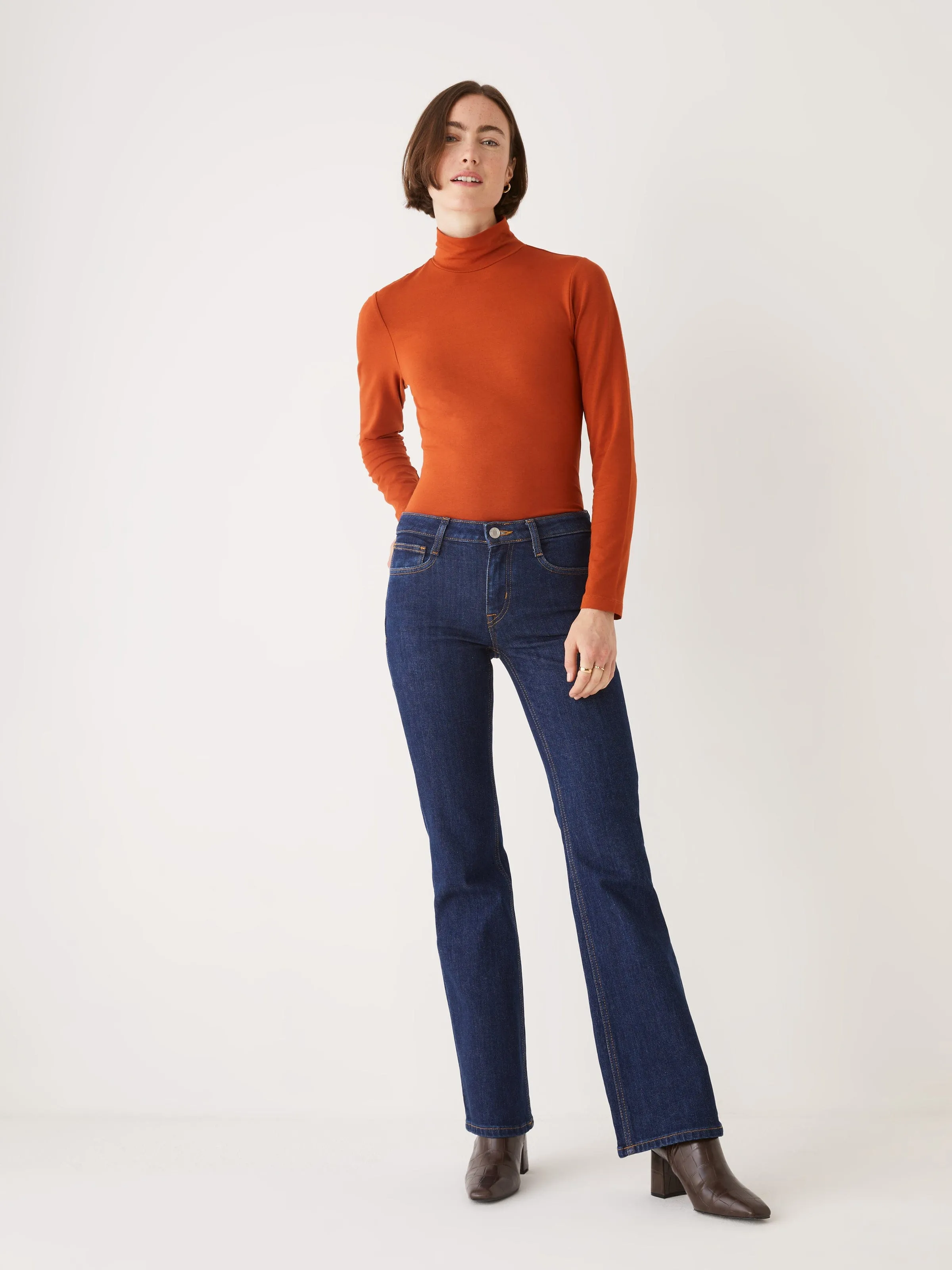 The Joan Mid Rise Bootcut Fit Jean in Dark Indigo