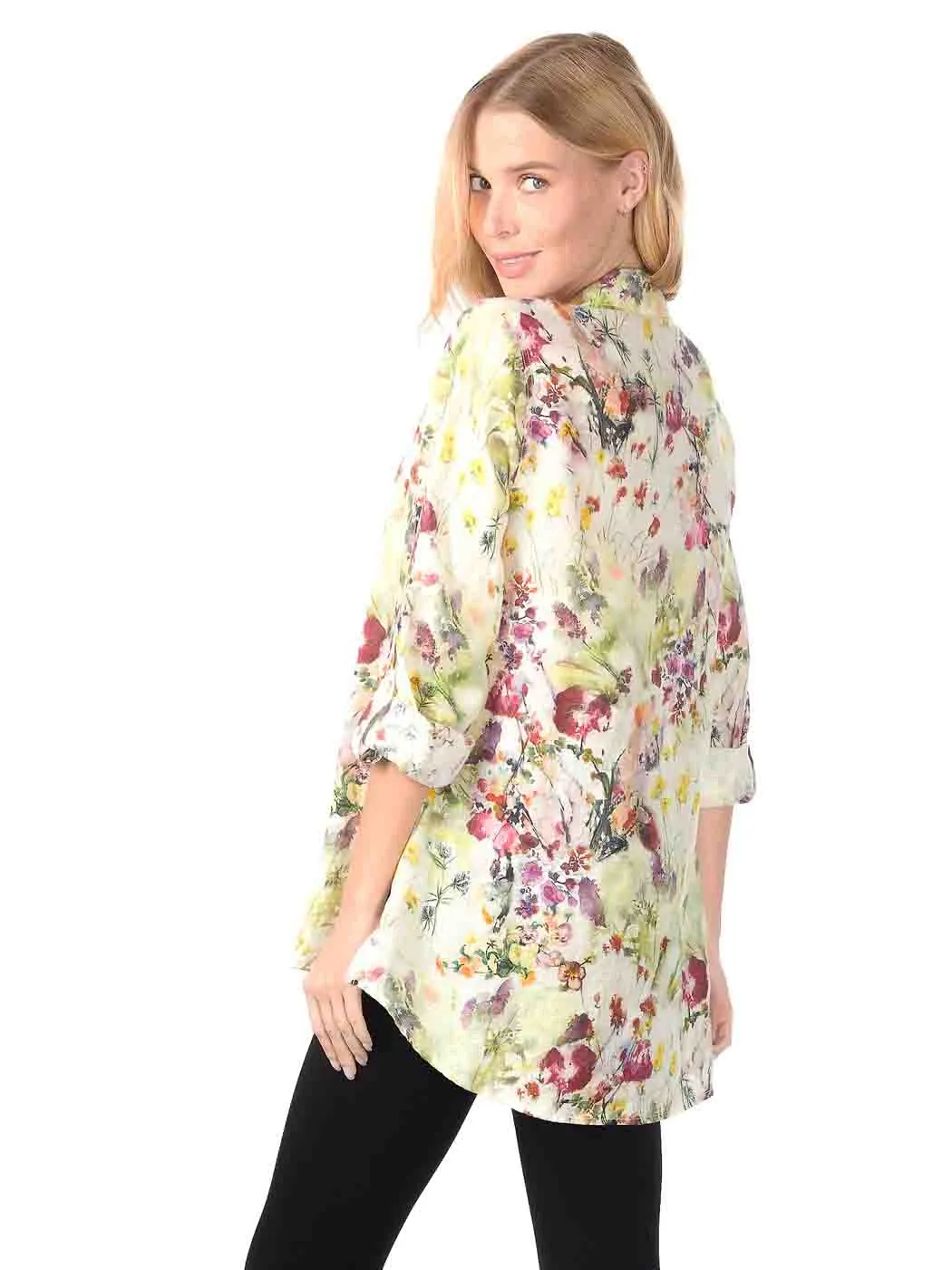 Tianello "Ezee" Print Linen "Loving" Blouse