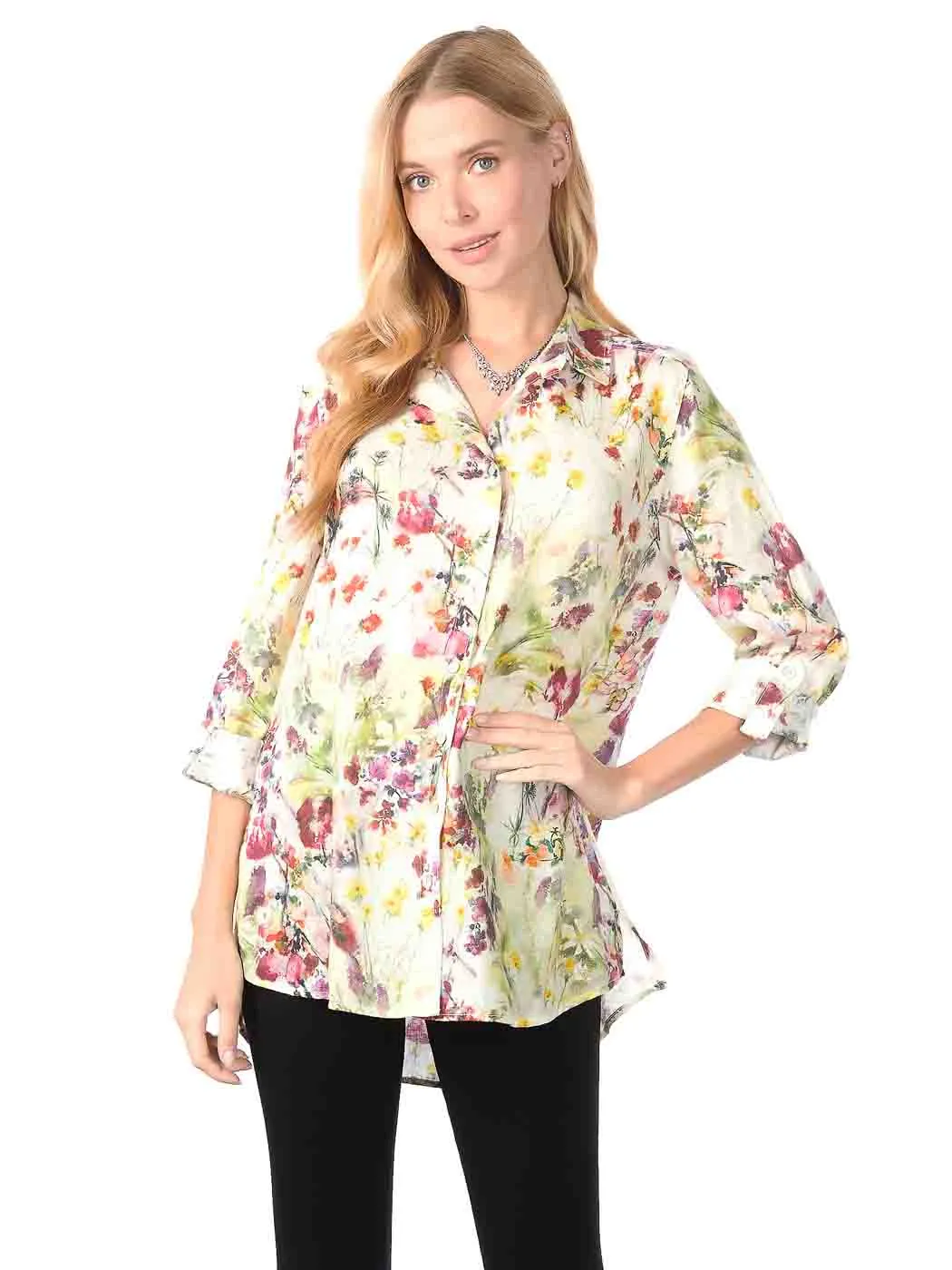 Tianello "Ezee" Print Linen "Loving" Blouse