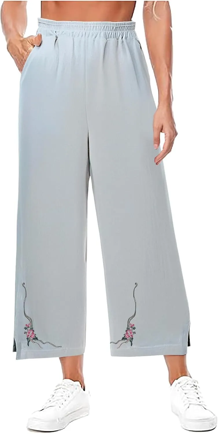 Trendy Pants for Women,Wwomens Casual Summer 2025 Drawstring Elastic High Waist Pant Comfy Side Pleated Trouser