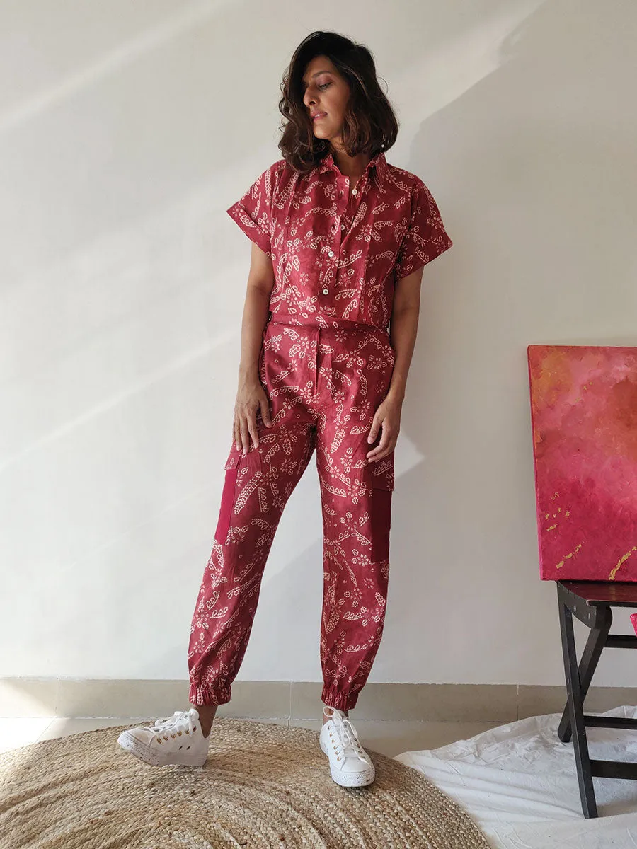 TROPICAL SUMMER Plum Joggers Maroon