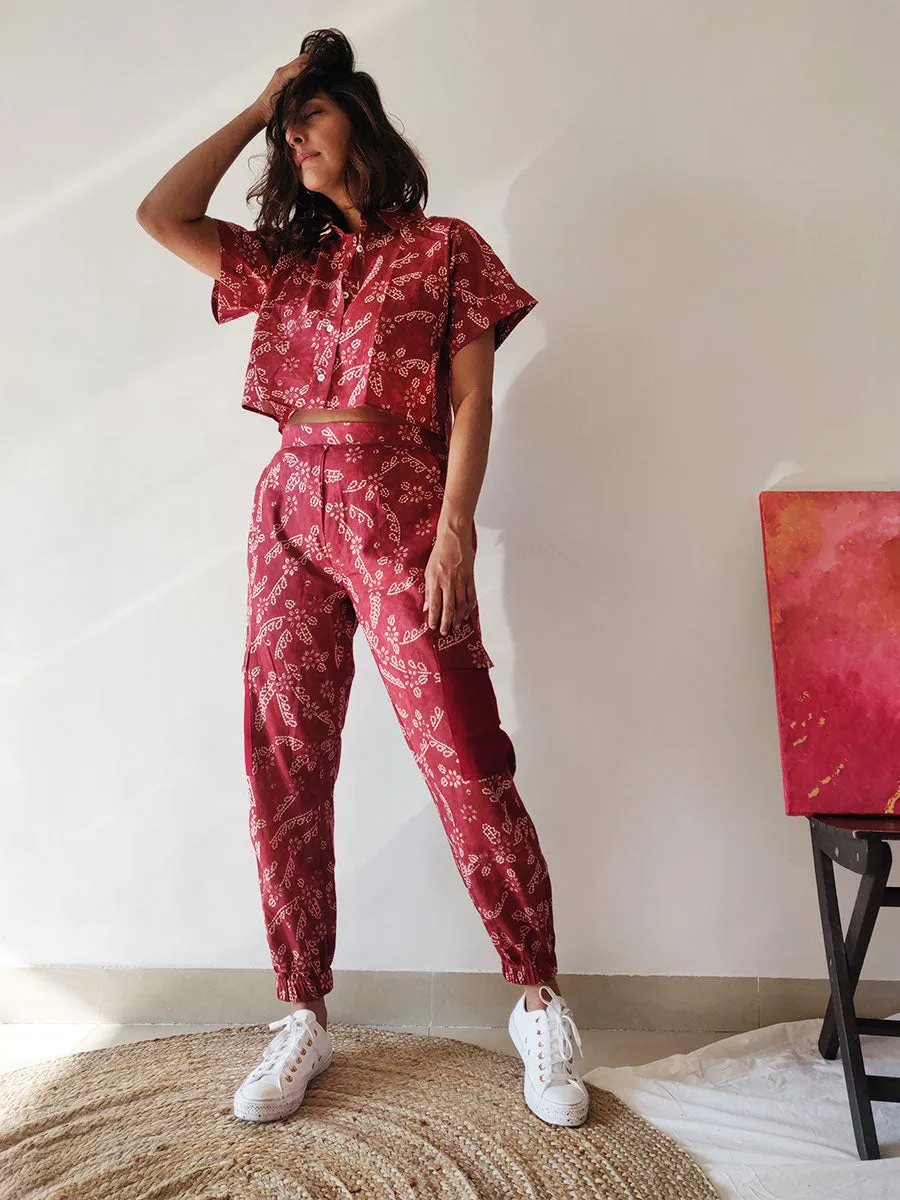 TROPICAL SUMMER Plum Joggers Maroon