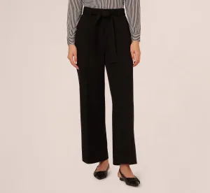 Twill Zip Fly Belted Wide Leg Pant In Black