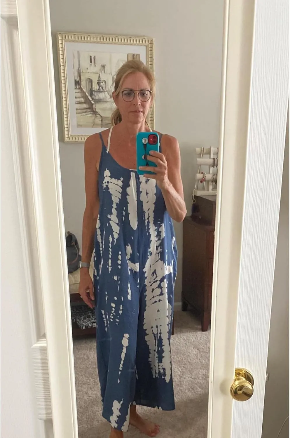 wexcen Jumpsuits for Women Floral Wide Leg Spaghetti Strap Sleeveless Casual Loose Ethnic Long Rompers with Pockets