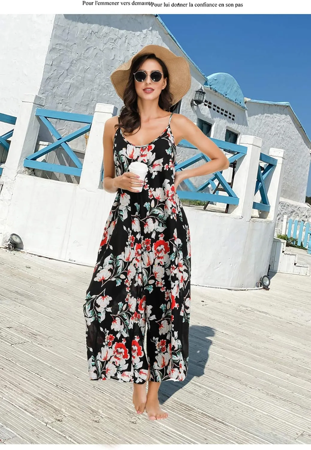 wexcen Jumpsuits for Women Floral Wide Leg Spaghetti Strap Sleeveless Casual Loose Ethnic Long Rompers with Pockets