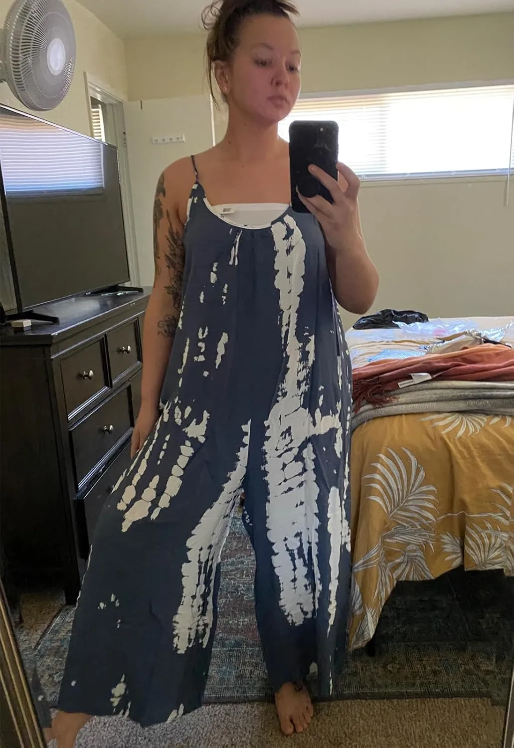 wexcen Jumpsuits for Women Floral Wide Leg Spaghetti Strap Sleeveless Casual Loose Ethnic Long Rompers with Pockets