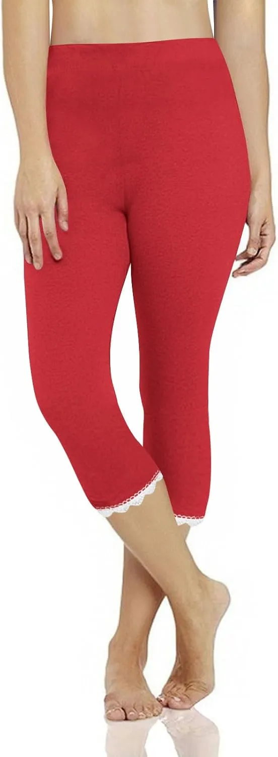 Women Capris Bottom Leggings Summer High Waist Slim Lace Hem Capris Pants Casual Fitting Athletic Gym Yoga Pants 2025