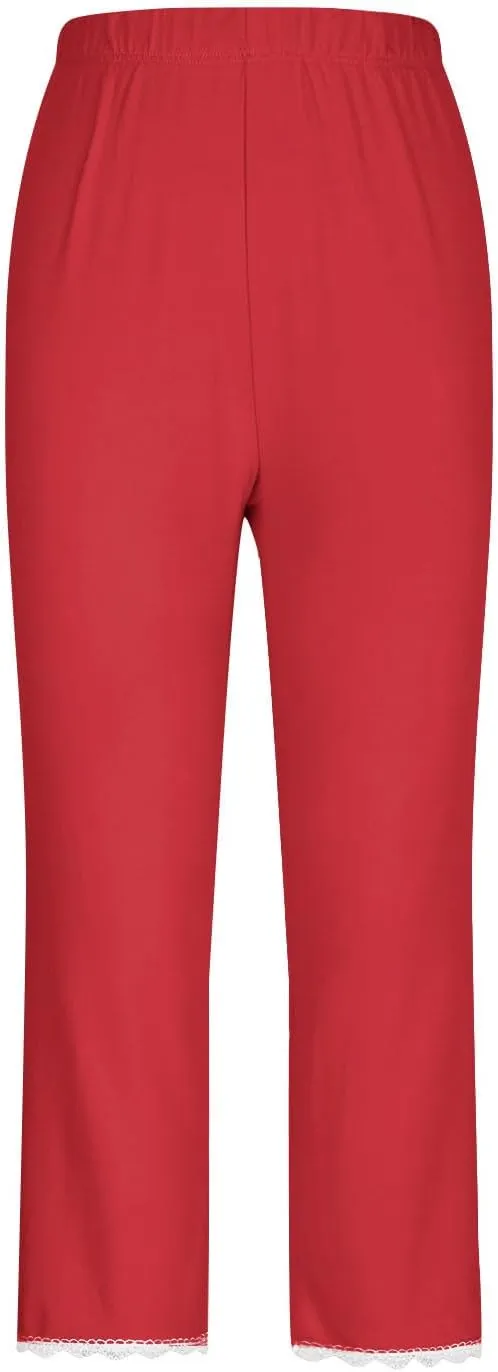 Women Capris Bottom Leggings Summer High Waist Slim Lace Hem Capris Pants Casual Fitting Athletic Gym Yoga Pants 2025