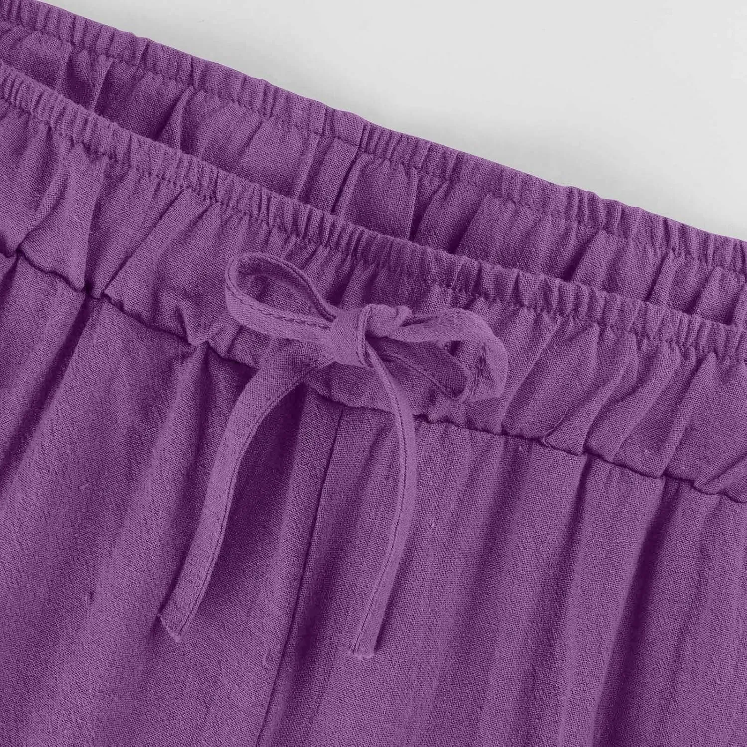 Women Cotton Linen Pants 2025 Wide Leg Cropped Lounge Trousers Drawstring Elastic Waist Summer Beach Casual Outfits
