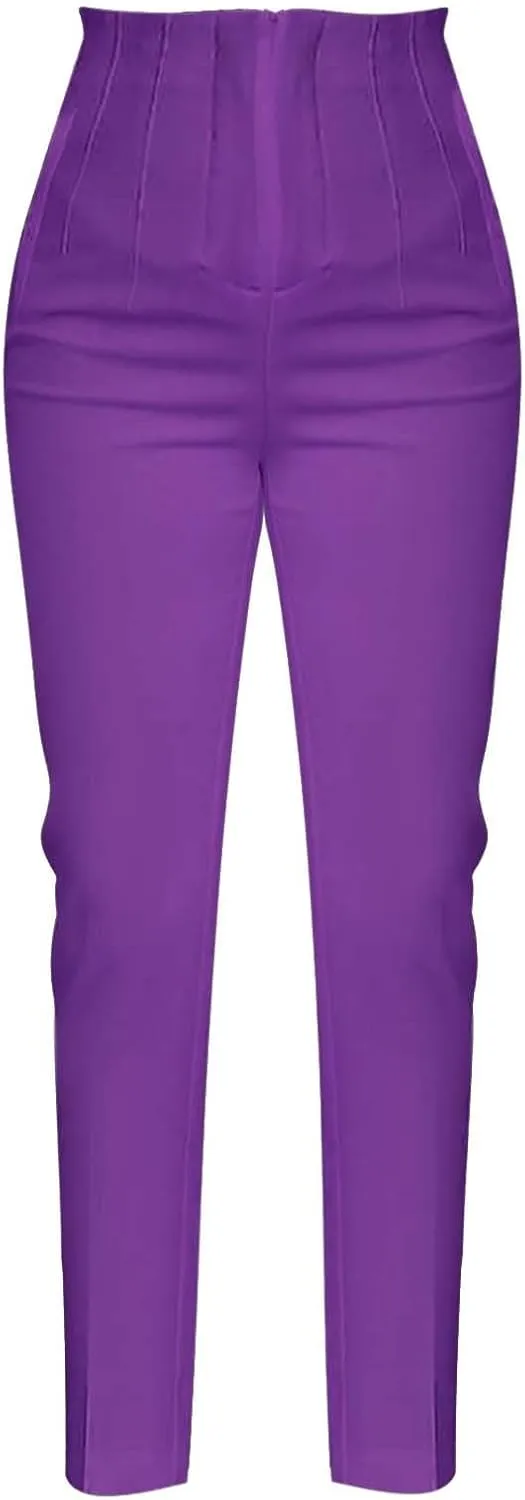 Women High Waist Cropped Work Pants Solid Zipper Trouser Pant Casual Baggy Elastic Waist Trouser Wide Leg Pant with