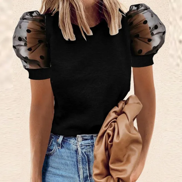 Women Skull Print O Neck Puff Sleeve Shirt