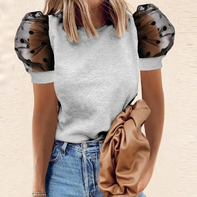 Women Skull Print O Neck Puff Sleeve Shirt