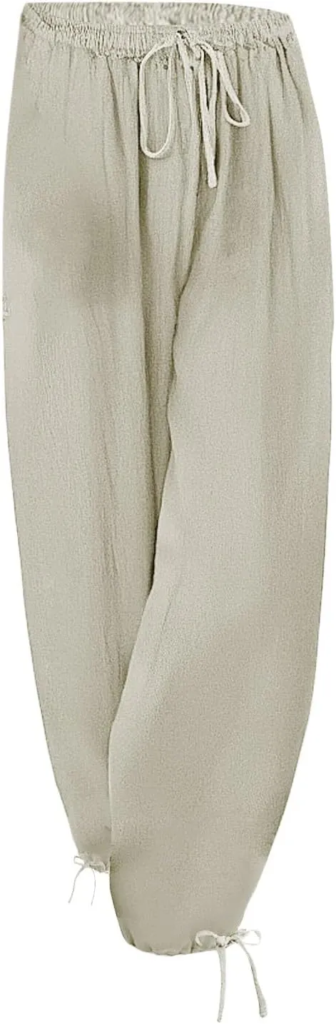 Women's Baggy Linen Pants Drawstring Elasic Waist Casual Joggers Loose Summer Lightweight Beach Pants Lounge Trousers