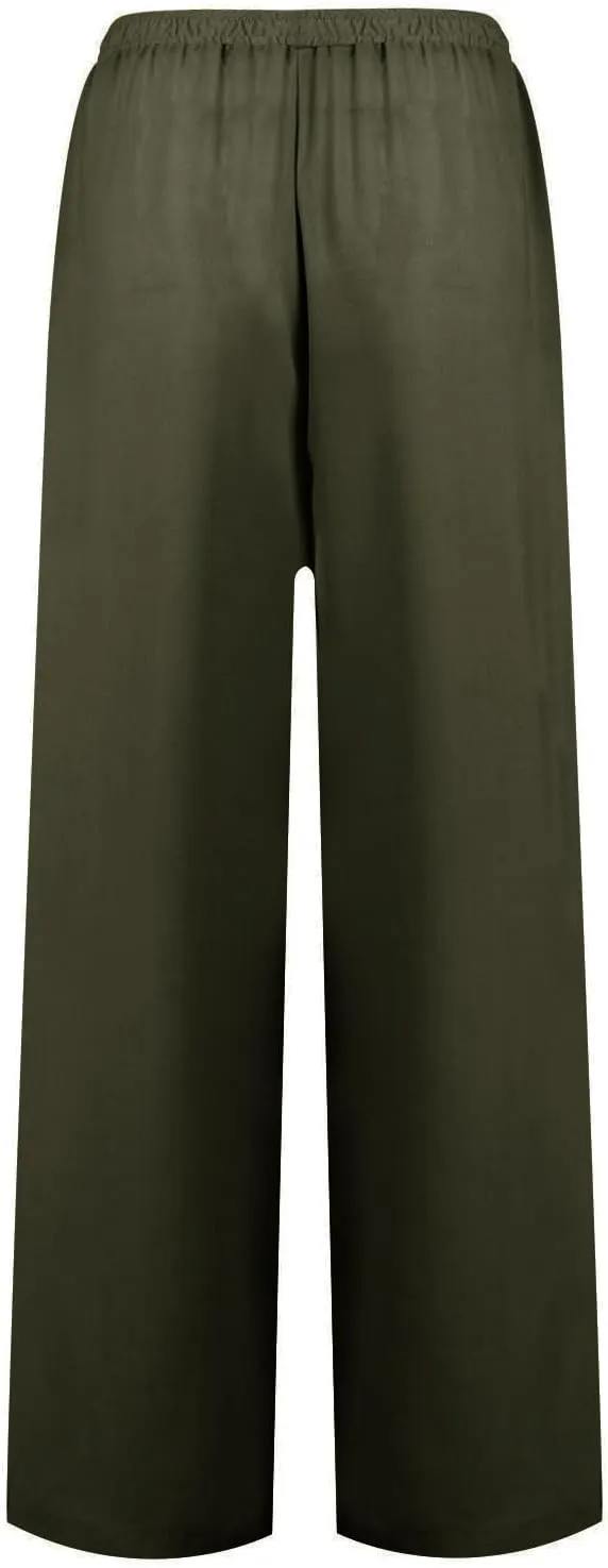 Womens Drawstring Elastic Waist Casual Wide Leg Trousers Cotton Linen Flowy Vacation Beach Palazzo Pants with Pockets