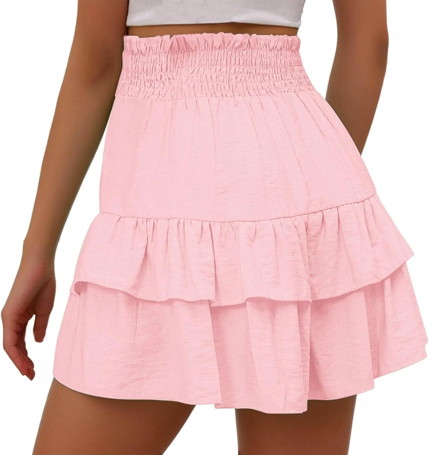 Women's High Waisted Flowy Shorts Boho Ruffle Skorts Pleated Tennis Beach Short Casual Summer Tiered Skirt