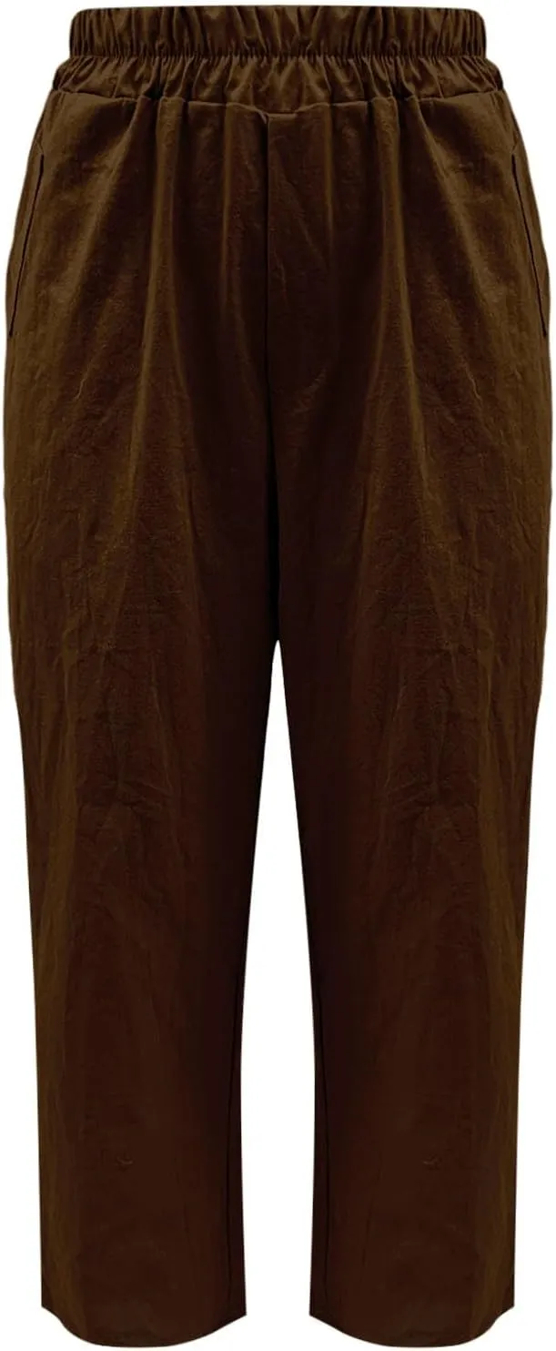 Women's Linen Boho Pants Loose Elastic Waist Wide Leg Lounge Harem Pants Summer Casual Beach Travel Vacation Trousers
