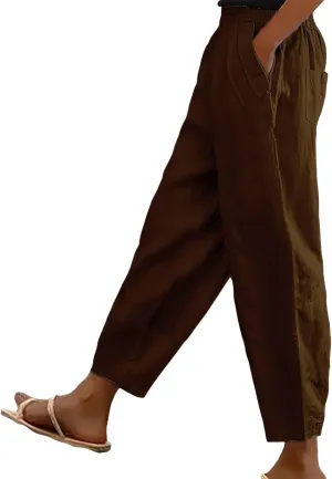 Women's Linen Boho Pants Loose Elastic Waist Wide Leg Lounge Harem Pants Summer Casual Beach Travel Vacation Trousers