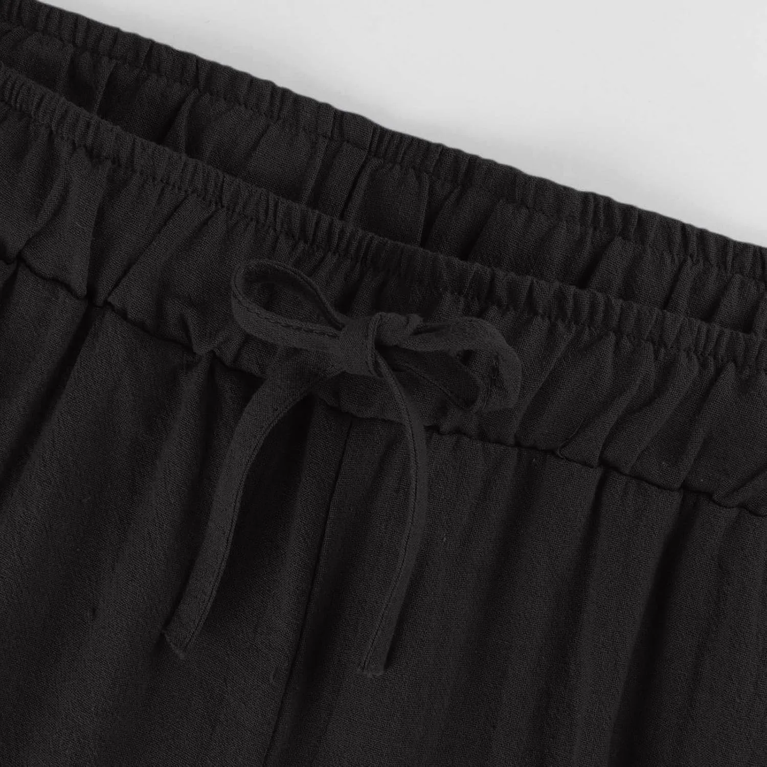 Womens Linen Capri Pants with Pockets Wide Leg Cropped Lounge Trousers Drawstring Elastic Waisted Summer Beach Pants 2025