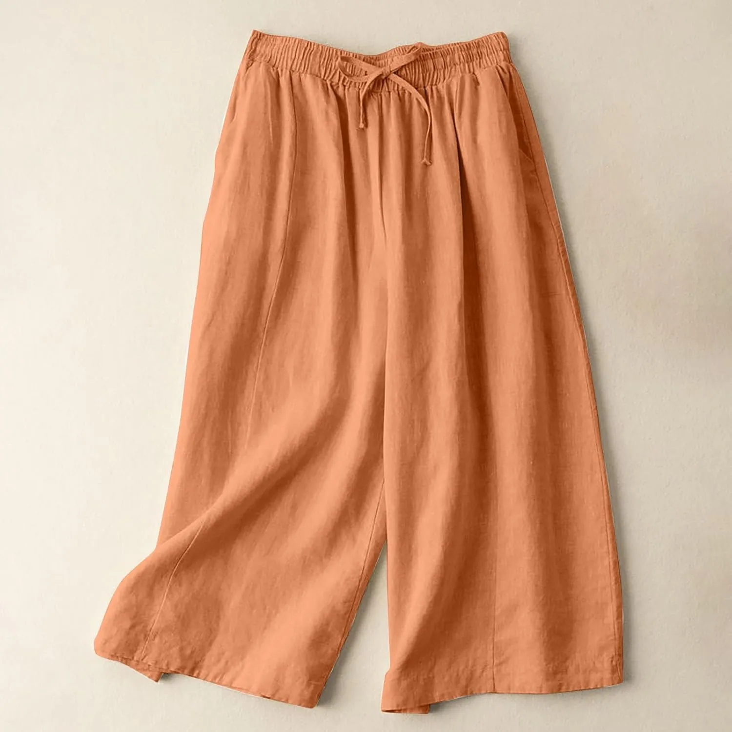 Womens Linen Pants Waist Drawstring Straight Leg Trousers 2025 Summer Loose Fit Comfy Cool Hiking Pants with Pockets