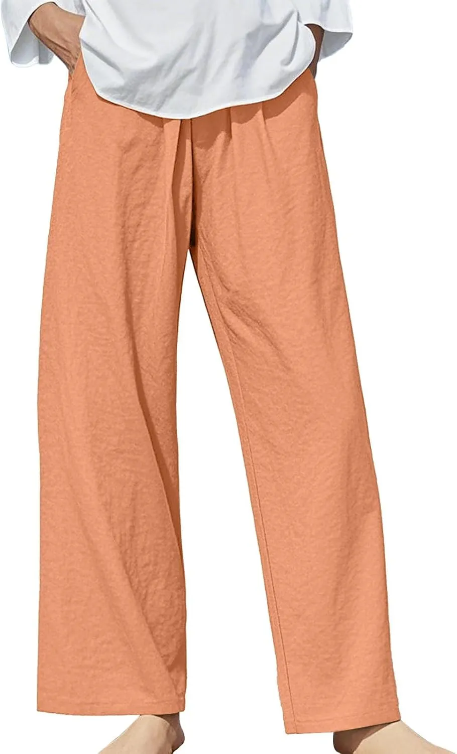 Womens Linen Pants Waist Drawstring Straight Leg Trousers 2025 Summer Loose Fit Comfy Cool Hiking Pants with Pockets