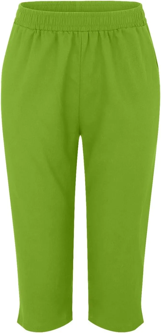 Women's Pants Elastic Waist Cotton Trouser Cropped Wide Leg Pants Petite on Casual Pants for Women