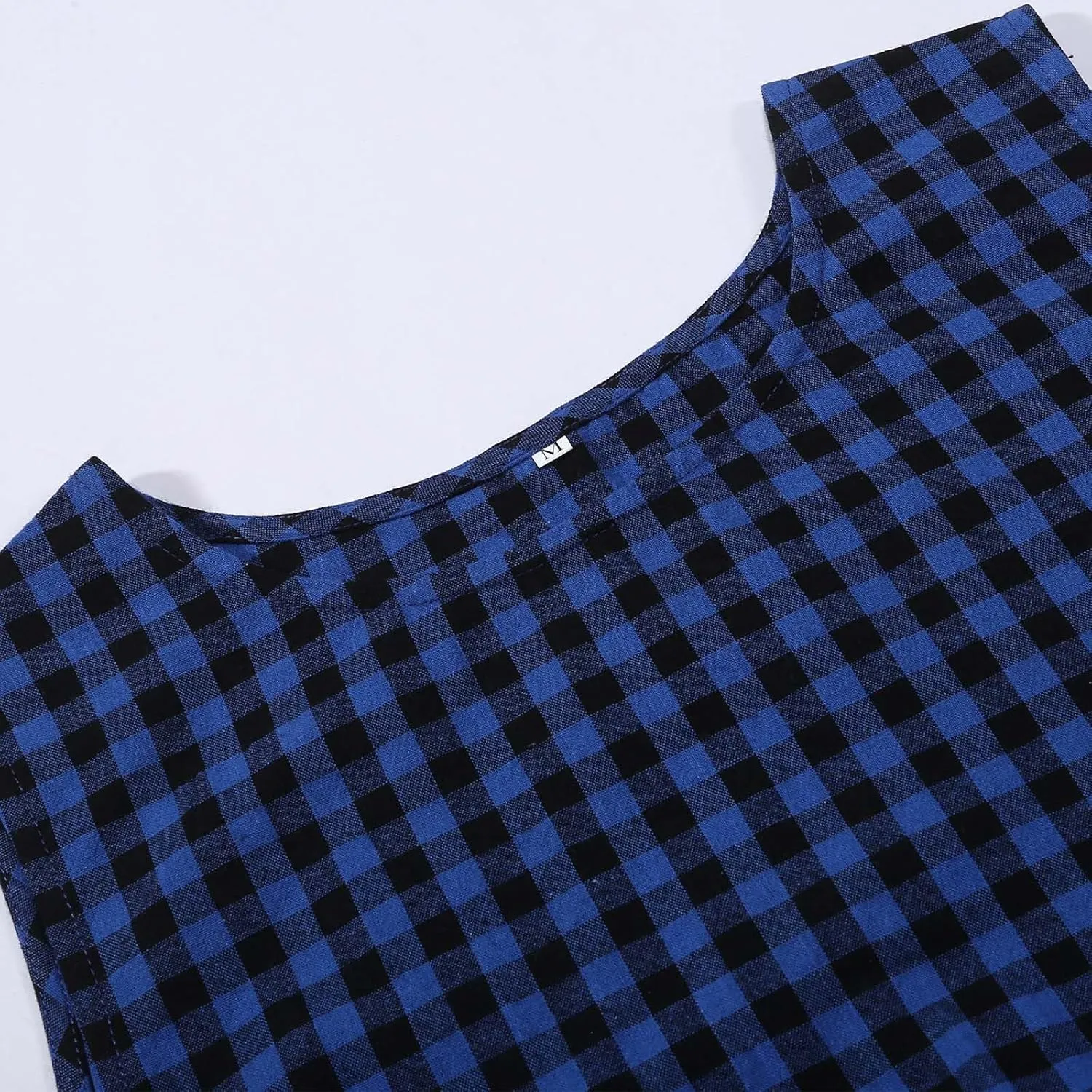 Womens Plaid 2 Pieces Lounge Pants Sets Y2K Sleeveless Gingham Crop Tank Top Outfits Baggy Wide Leg Barrel Loungewear Suits