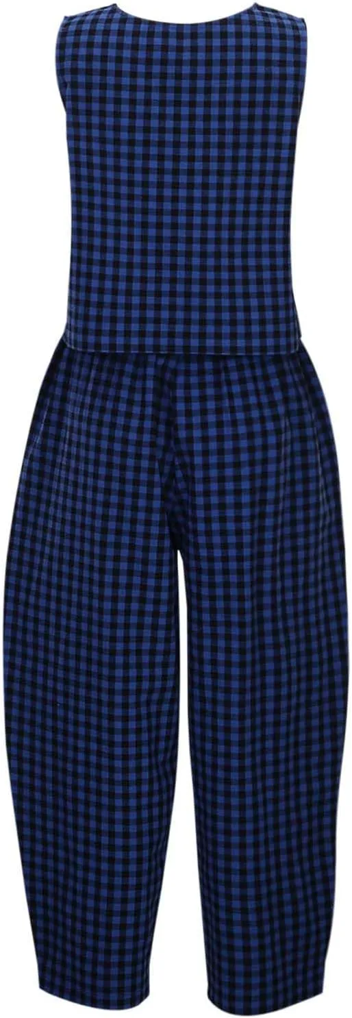 Womens Plaid 2 Pieces Lounge Pants Sets Y2K Sleeveless Gingham Crop Tank Top Outfits Baggy Wide Leg Barrel Loungewear Suits