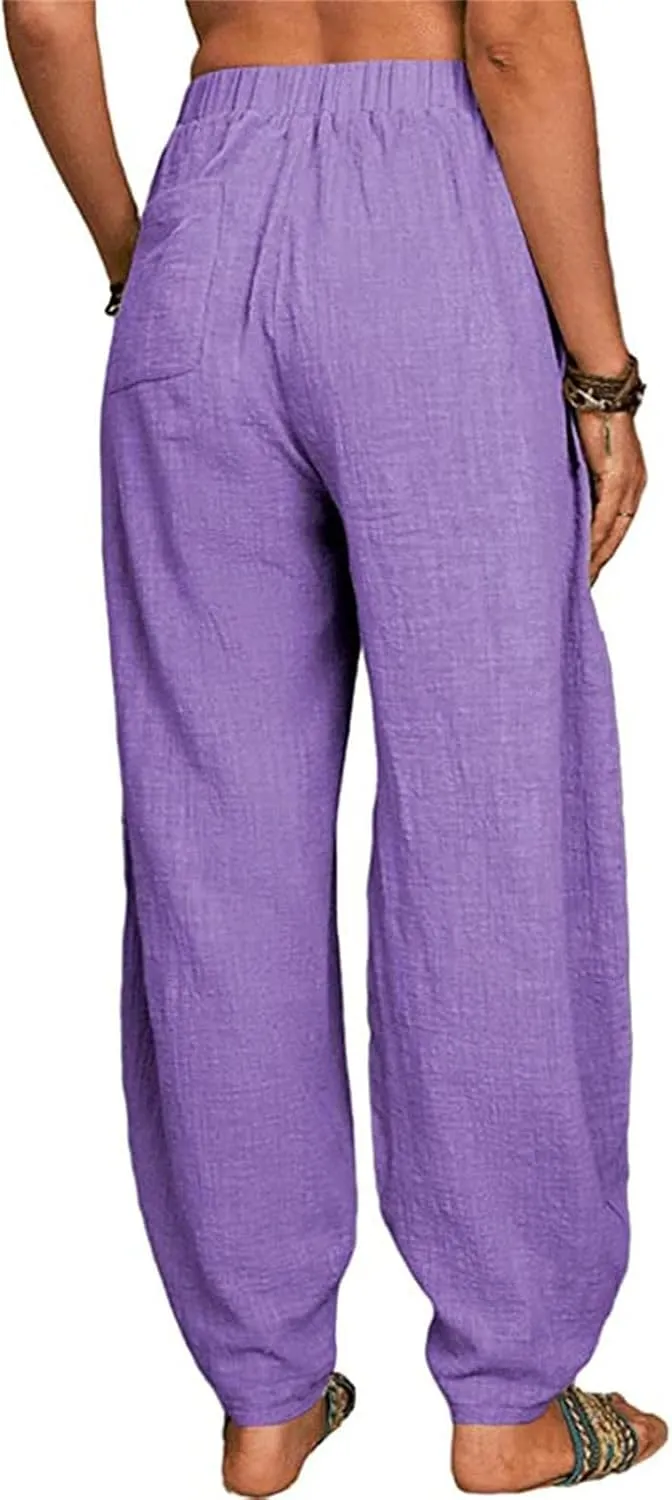 Womens Summer Boho Business Casual Smocked High Waisted Cargo Summer Long Elephant Pants with Pockets Fashion 2025