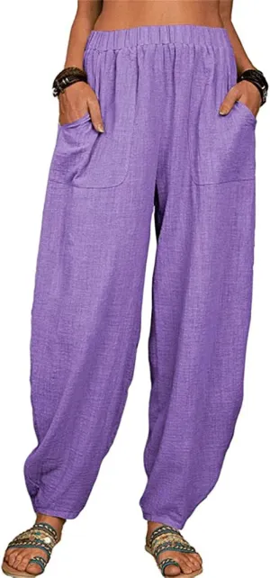 Womens Summer Boho Business Casual Smocked High Waisted Cargo Summer Long Elephant Pants with Pockets Fashion 2025