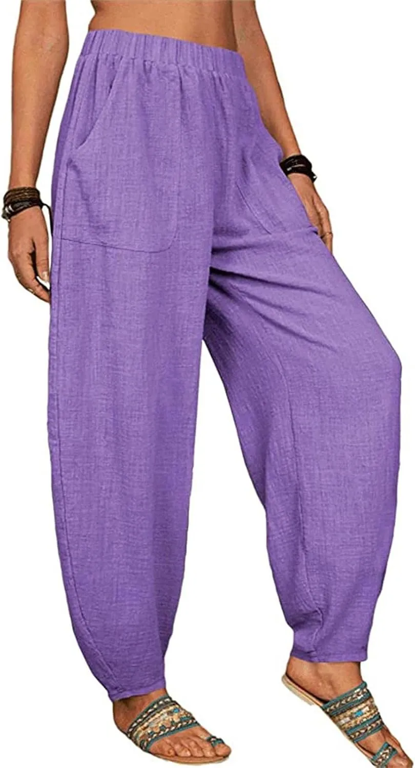 Womens Summer Boho Business Casual Smocked High Waisted Cargo Summer Long Elephant Pants with Pockets Fashion 2025