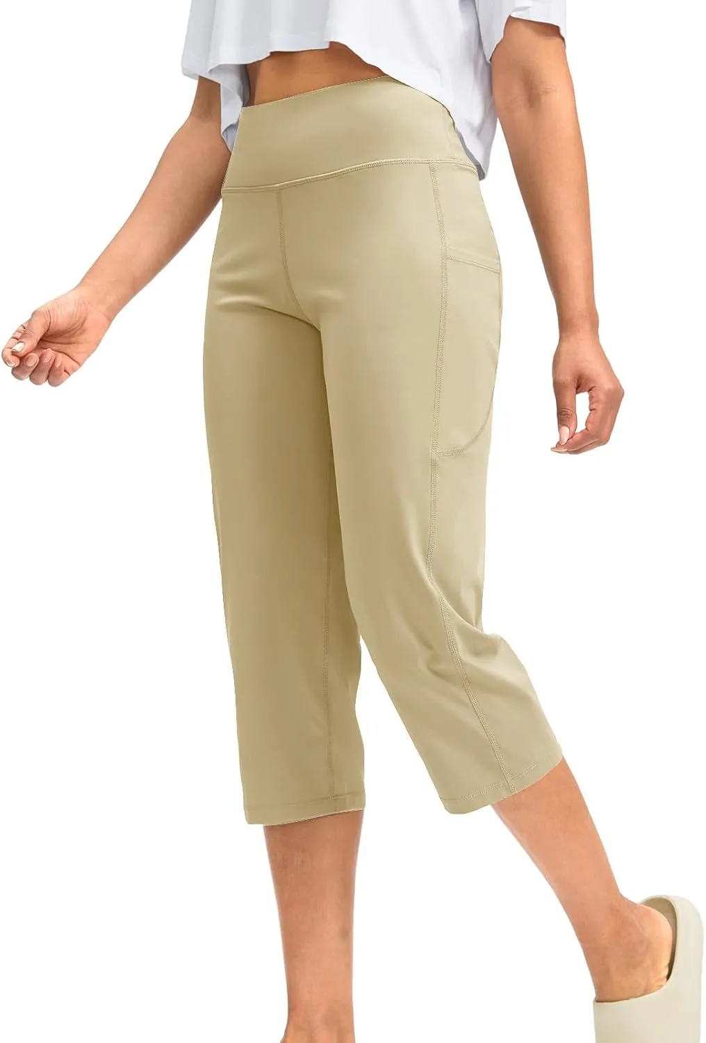 XUNRYAN Womens Capri Leggings Yoga Pants High Waist Crop Athletic Workout Gym Straight Leg Trousers Activewear with Pockets