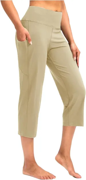 XUNRYAN Womens Capri Leggings Yoga Pants High Waist Crop Athletic Workout Gym Straight Leg Trousers Activewear with Pockets